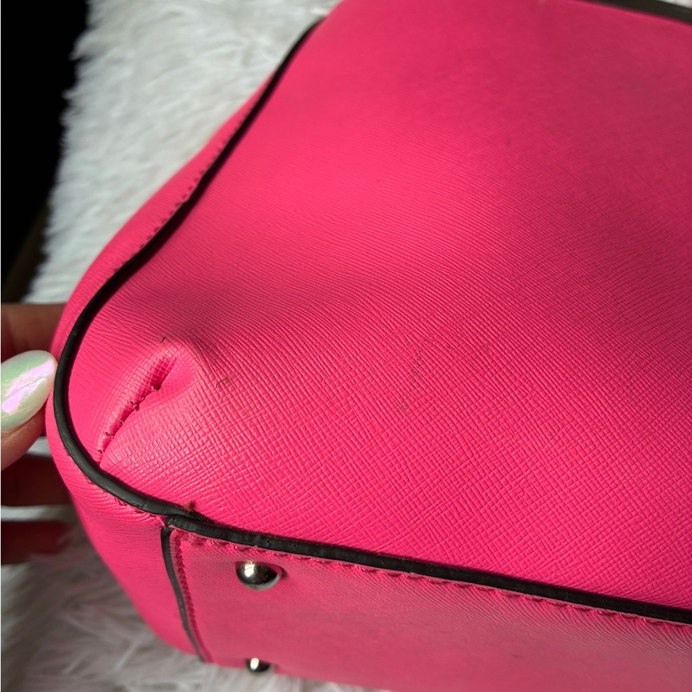 GUESS Pink Saffiano Leather Satchel with Heart Charm - Picture 6 of 14